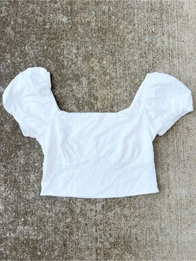 PacSun LA Hearts Cream White Puff Sleeve Crop Top Size Small